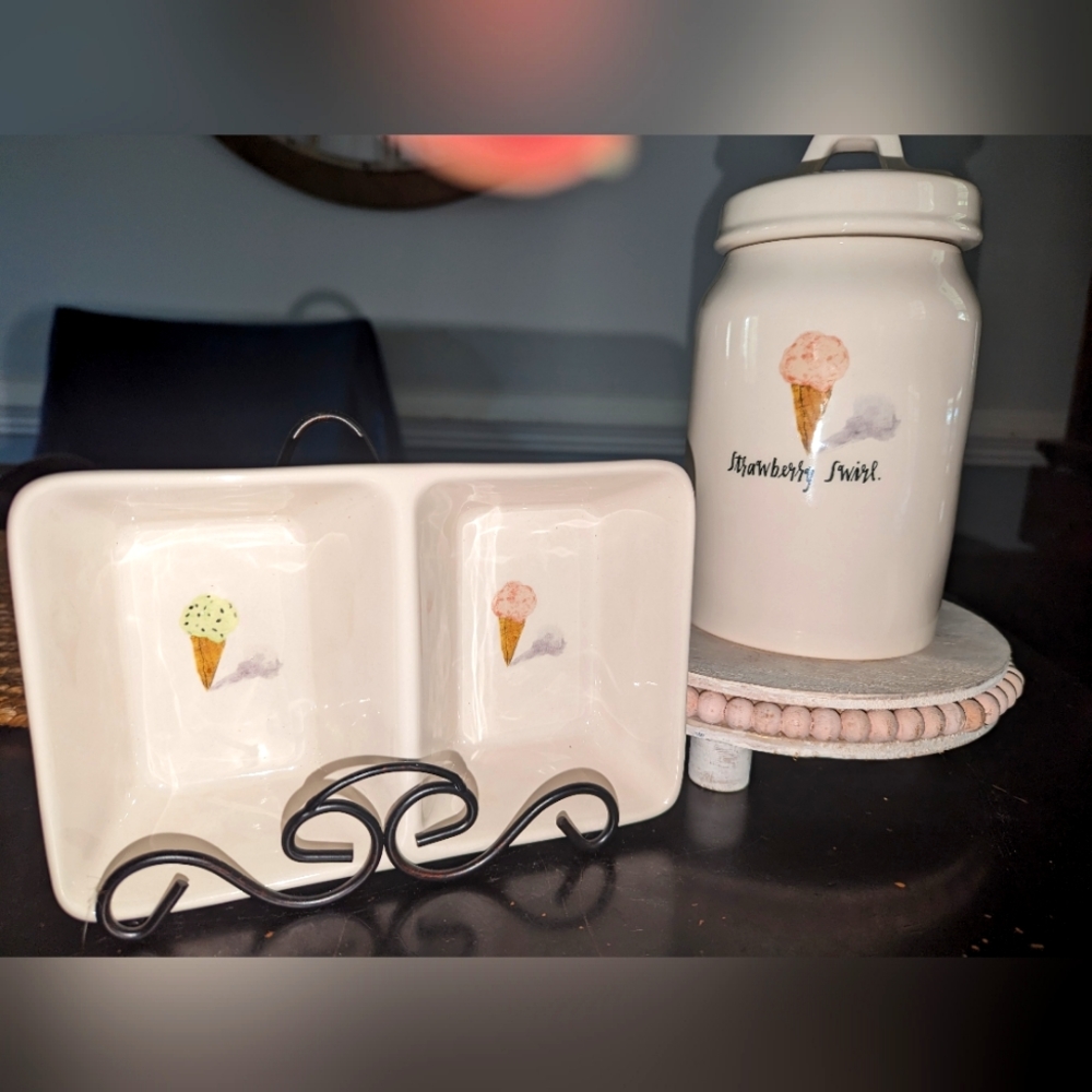 Rae Dunn Strawberry Swirl Canister and Candy dish